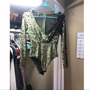 Long-sleeve velvet bodysuit